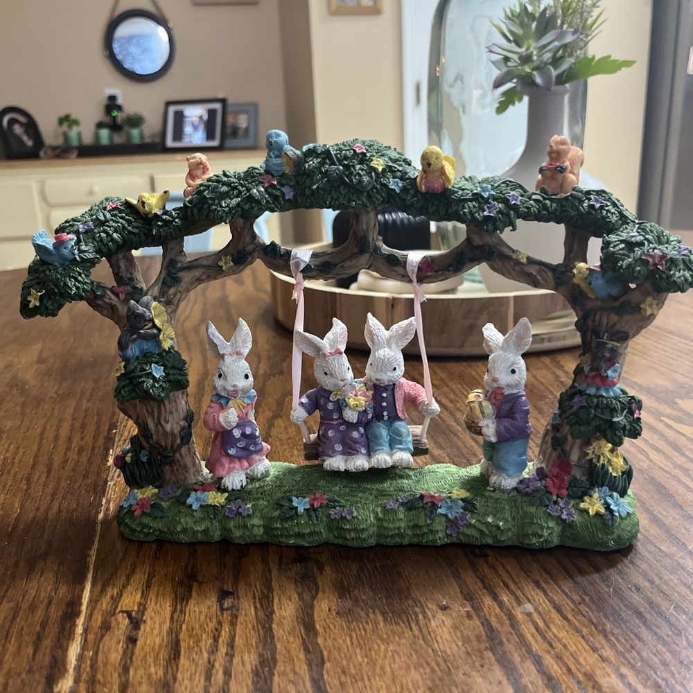 Vintage Easter Swinging Bunnys By Artist/Designer Sculped and Designed By Jaimy